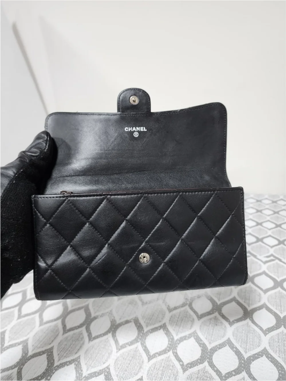 CHANEL Lambskin Quilted Large Flap Wallet Black